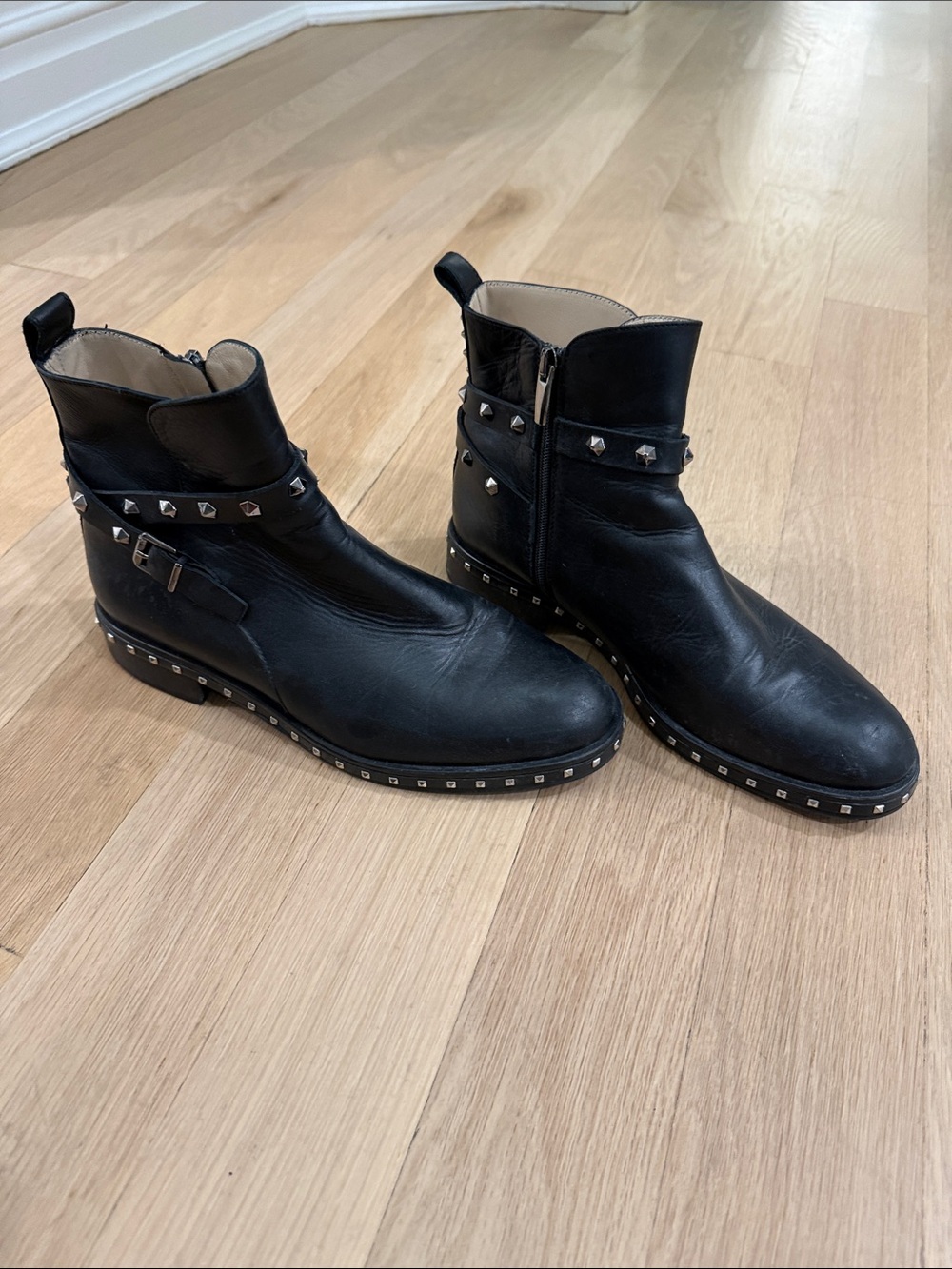 Women's Black Studded Moto Ankle Boots